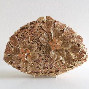 Exquisite Crystal Anemone Garden clutch evening purse in rose gold tone